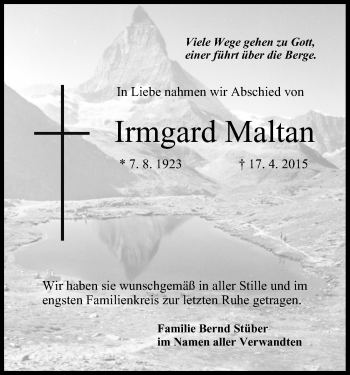 Anzeige von Irmgard Maltan von MGO