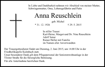 Anzeige von Anna Reuschlein von MGO