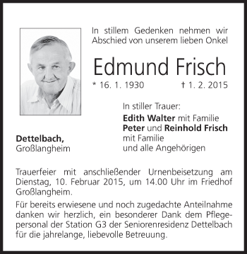Anzeige von Edmund Frisch von MGO