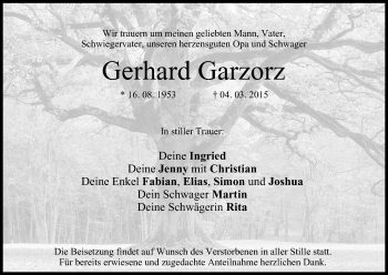 Anzeige von Gerhard Garzorz von MGO