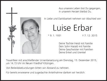 Anzeige von Luise Erbar von MGO