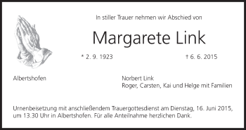 Anzeige von Margarete Link von MGO