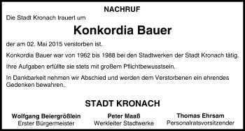 Anzeige von Konkordia Bauer von MGO