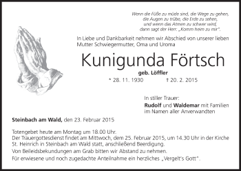 Anzeige von Kunigunda Förtsch von MGO