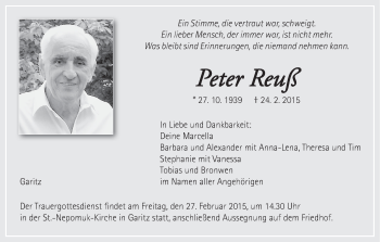Anzeige von Peter Reuß von MGO