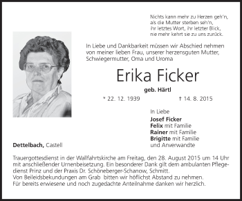 Anzeige von Erika Ficker von MGO
