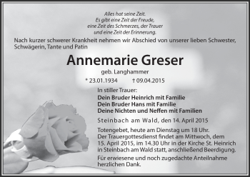 Anzeige von Annemarie Greser von MGO