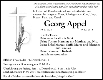 Anzeige von Georg Appel von MGO