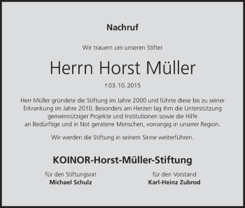 Anzeige von Horst Müller von MGO