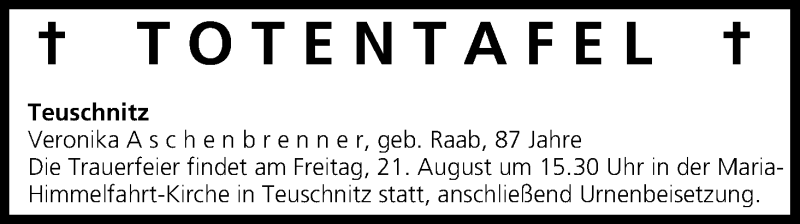  Traueranzeige für Totentafel vom 20.08.2015 vom 20.08.2015 aus MGO