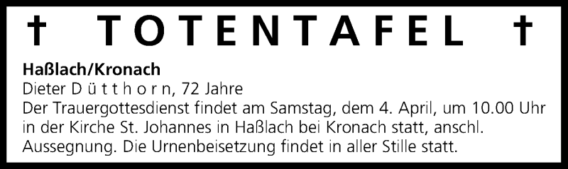  Traueranzeige für Totentafel 04.04.2015 vom 04.04.2015 aus MGO