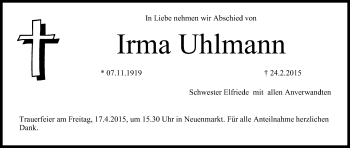 Anzeige von Irma Uhlmann von MGO