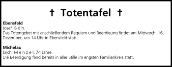 Anzeige von Totentafel vom 16.12.2015 von MGO