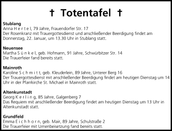 Anzeige von Totentafel vom 20.01.2015 von MGO