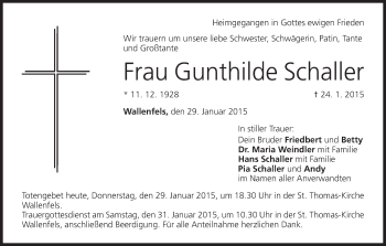 Anzeige von Gunthilde Schaller von MGO