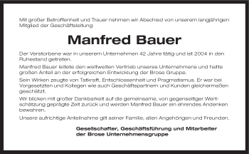 Anzeige von Manfred Bauer von MGO