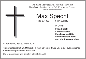 Anzeige von Max Specht von MGO