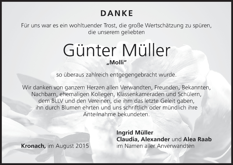  Traueranzeige für Günter Müller vom 01.08.2015 aus MGO