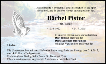 Anzeige von Bärbel Pistor von MGO