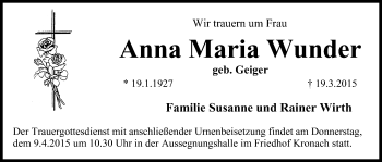 Anzeige von Anna Maria Wunder von MGO