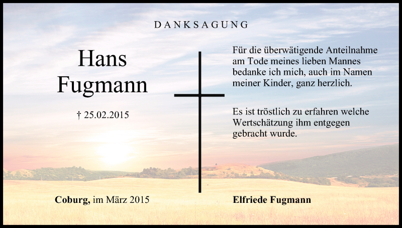  Traueranzeige für Hans Fugmann vom 21.03.2015 aus MGO