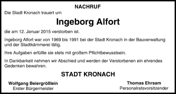 Anzeige von Ingeborg Alfort von MGO