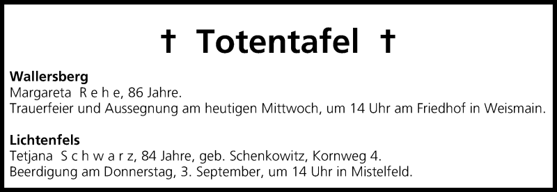  Traueranzeige für Totentafel vom 02.09.2015 vom 02.09.2015 aus MGO