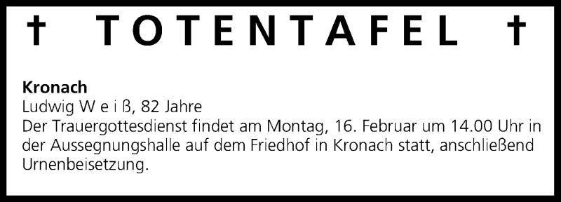 Traueranzeige für Totentafel vom 14.02.2015 vom 14.02.2015 aus MGO