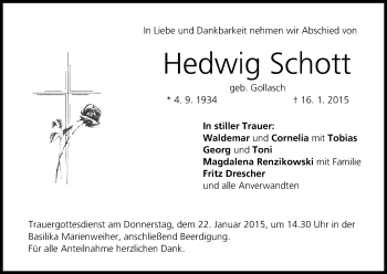 Anzeige von Hedwig Schott von MGO