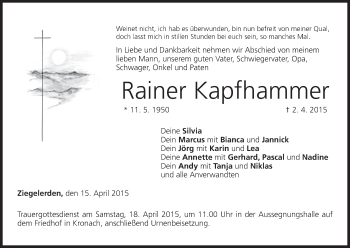 Anzeige von Rainer Kapfhammer von MGO