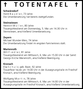 Anzeige von Totentafel 05.05.2015 von MGO