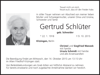 Anzeige von Gertrud Schlüter von MGO