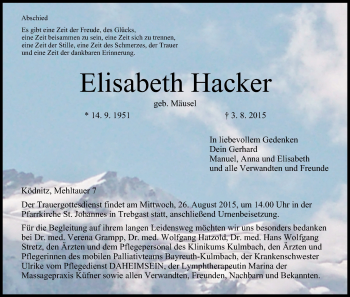 Anzeige von Elisabeth Hacker von MGO