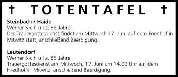 Anzeige von Totentafel vom 16.06.2015 von MGO