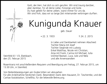 Anzeige von Kunigunda Knauer von MGO