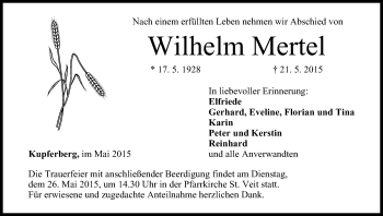Anzeige von Wilhelm Mertel von MGO