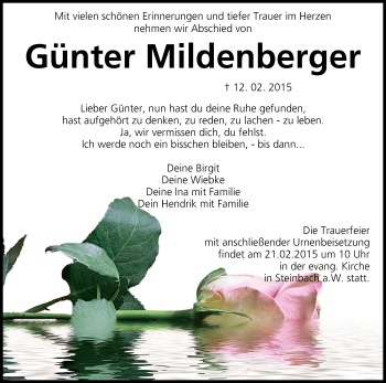 Anzeige von Günter Mildenberger von MGO