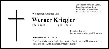 Anzeige von Werner Kriegler von MGO