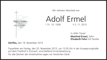 Anzeige von Adolf Ermel von MGO