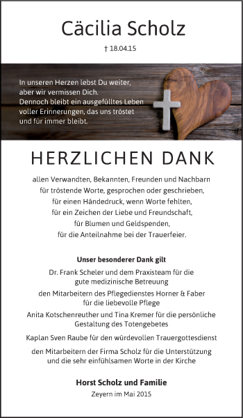 Anzeige von Cäcilia Scholz von MGO