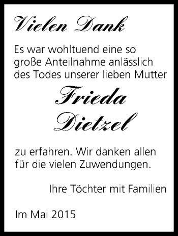 Anzeige von Frieda Dietzel von MGO