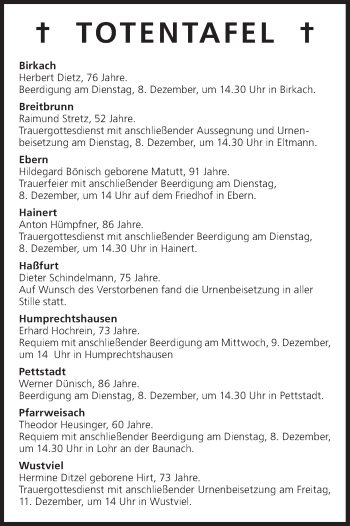 Anzeige von Totentafel vom 08.12.2015 von MGO