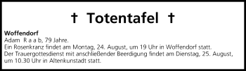 Anzeige von Totentafel vom 22.08.2015 von MGO