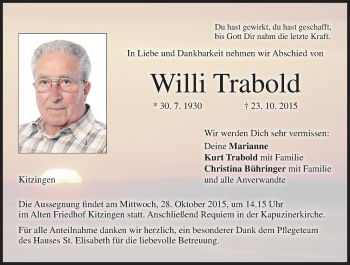 Anzeige von Willi Trabold von MGO