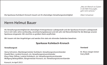 Anzeige von Helmut Bauer von MGO