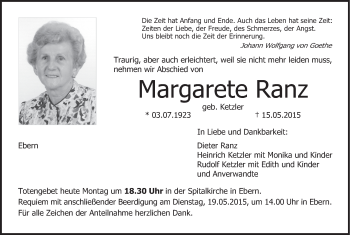 Anzeige von Margarete Ranz von MGO