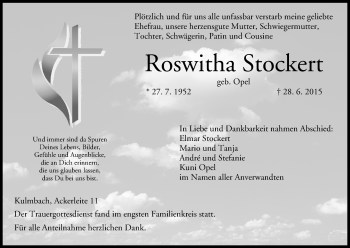 Anzeige von Roswitha Stockert von MGO