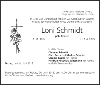 Anzeige von Loni Schmidt von MGO