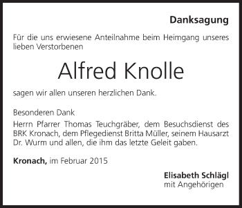 Anzeige von Alfred Knolle von MGO