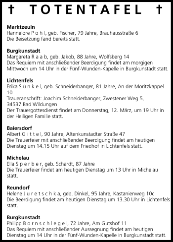 Anzeige von Totentafel vom 10.03.2015 von MGO
